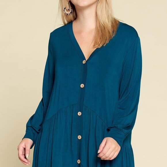 Plus Size Solid Heavy Rayon Modal Jersey Faux Button Up - Picture 5 of 8